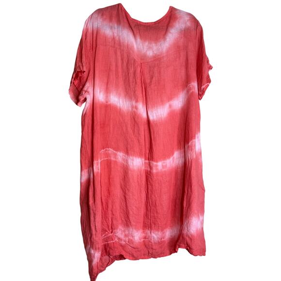 JM Italy Tunic Dress Womens XL Pink Linen Lace Beachy Coastal Vacation Cover up - Picture 2 of 12
